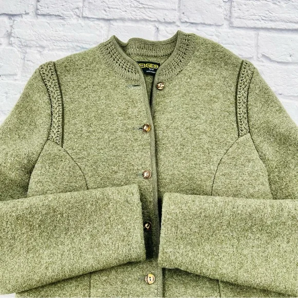 Geiger Tyrol Boiled Wool Jacket 46 / US 14 XL Olive Green Made in Austria - Picture 2 of 11